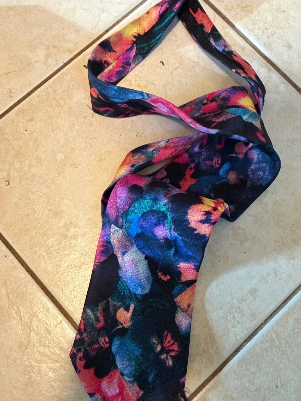 Floral Silk Tie in Navy with Pink & Yellow Accents